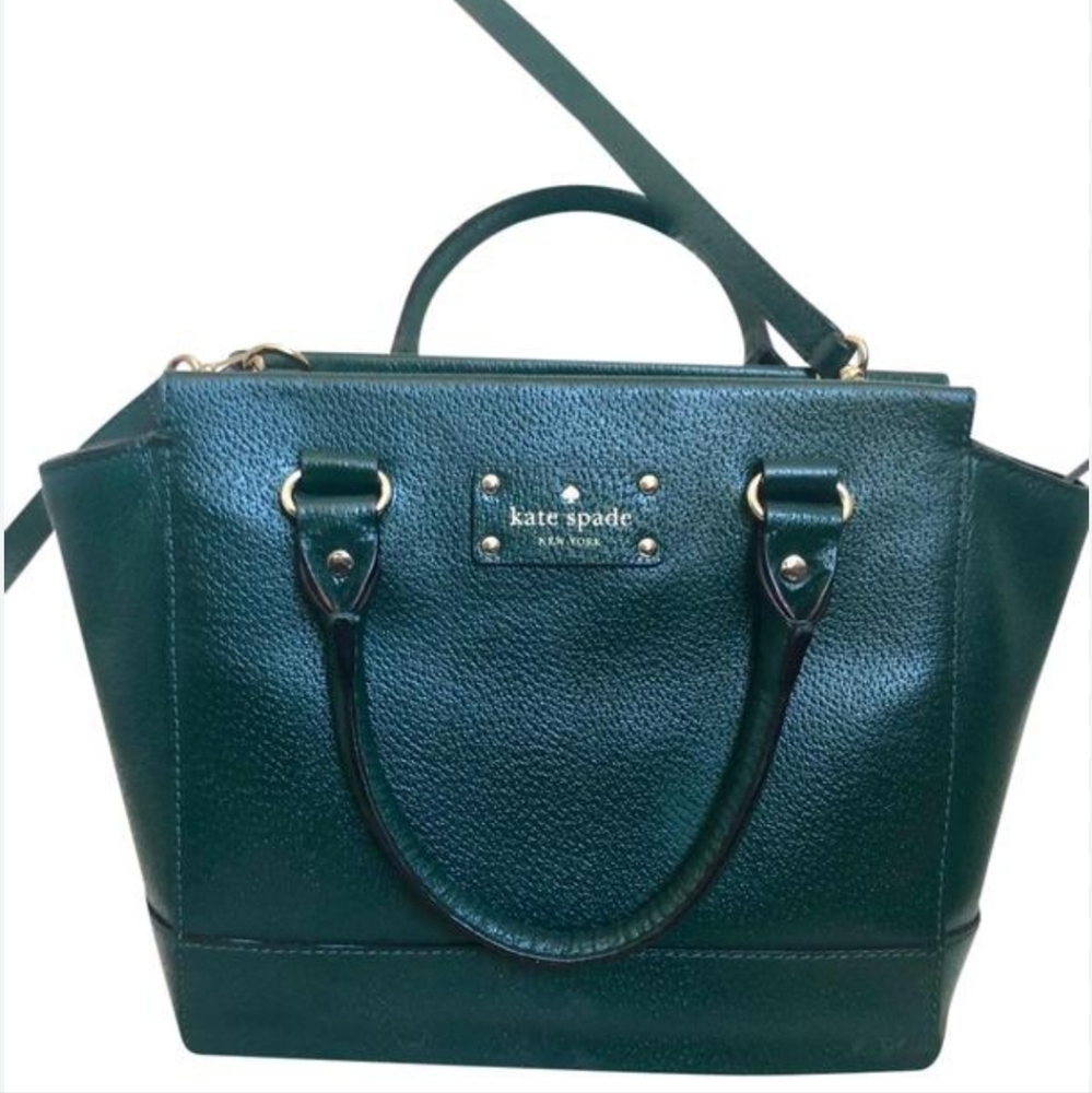Kate Spade New York Camryn Wellesley Satchel Crossbody Green Leather Bag. - Picture 1 of 16